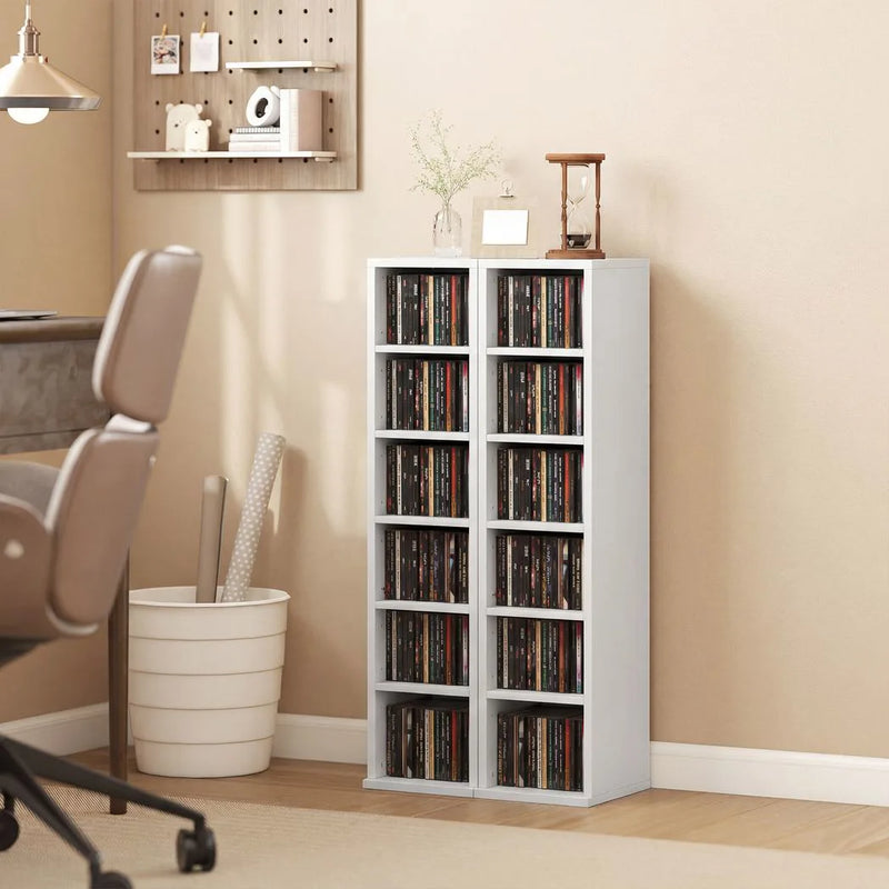HOMCOM Set of 2 CD Media Display Shelf Unit Tower Rack with Adjustable Shelves, White