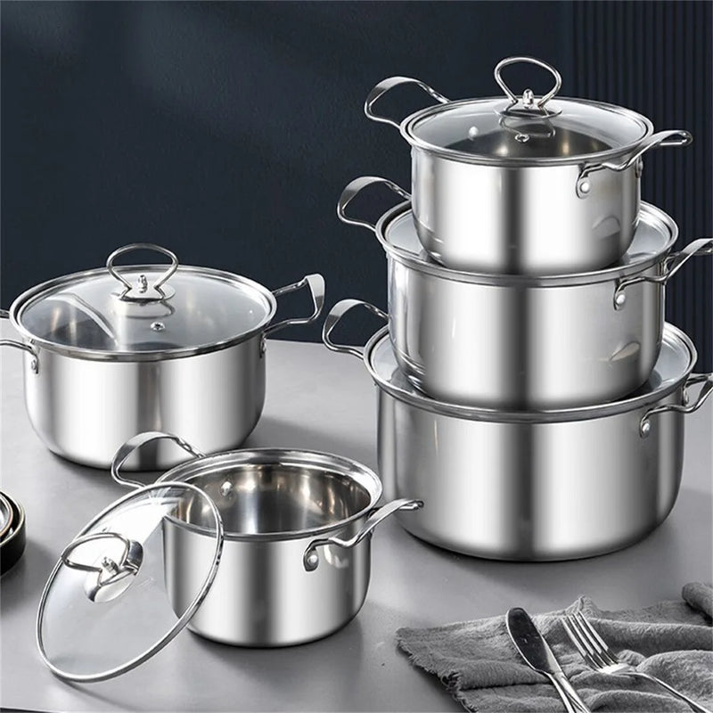 5PCS Induction Non Stick Stainless Steel Cookware Cooking Pot Pan With Lids Set