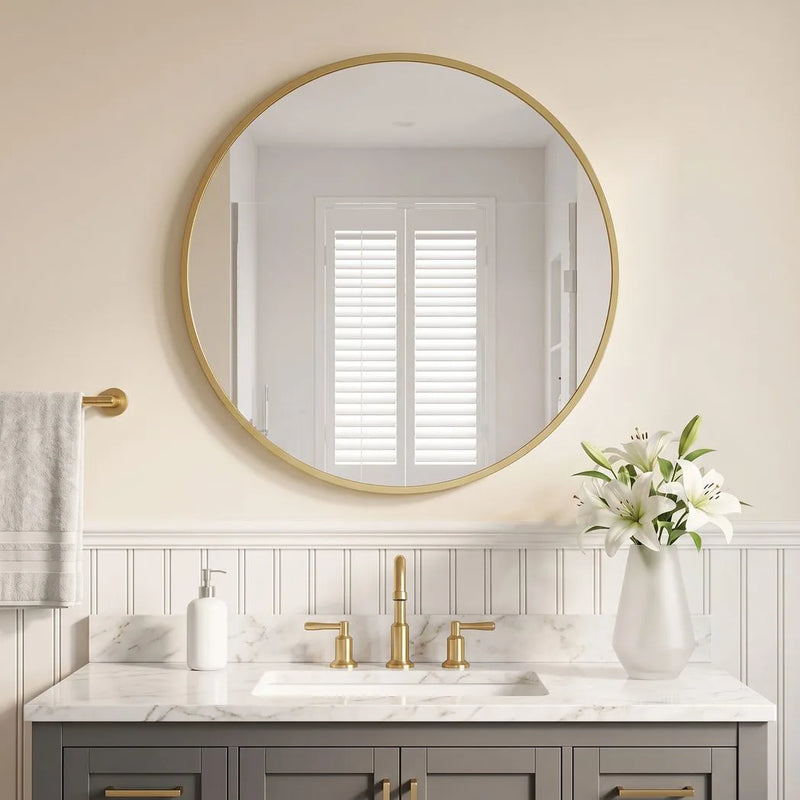 HOMCOM 61cm Decorative Wall Mirror for Bedroom Living Room, Modern Round Bathroom Mirror for Home Decor, Gold Tone