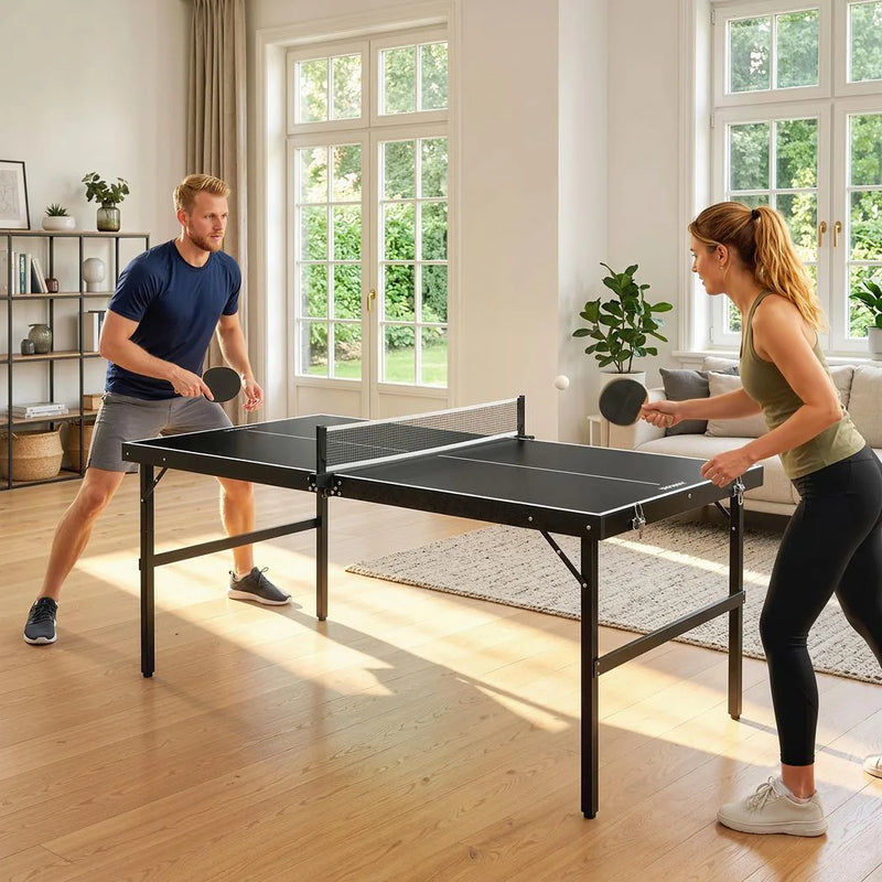 SPORTNOW 5ft Mini Table Tennis Table, Folding Ping Pong Table with Net and Aluminium Frame, Portable Ping Pong Game Set for Indoor Outdoor Use, Black