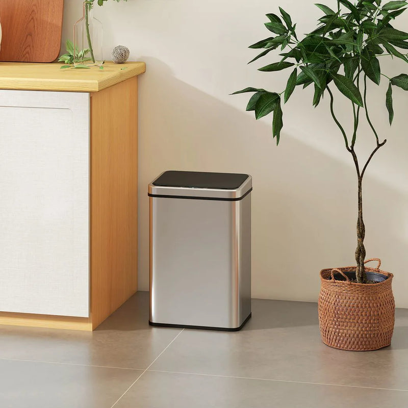HOMCOM 40L Sensor Bin with Soft-Close Lid, Stainless Steel Automatic Touchless Motion Sensor Kitchen Bin, Silver Tone