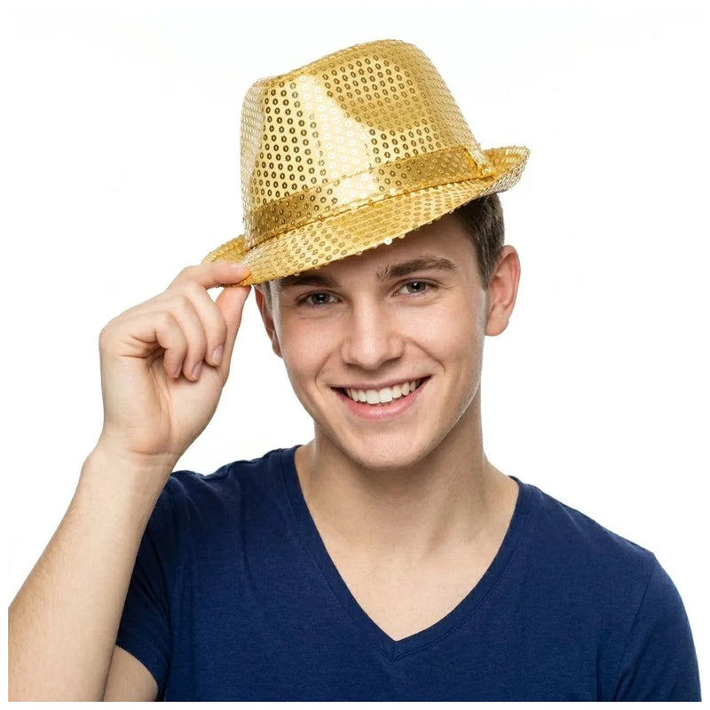 Light – Up Led Sequin Fedora Hat – Flashing Fancy Dress Party Accessory, Assorted Colours