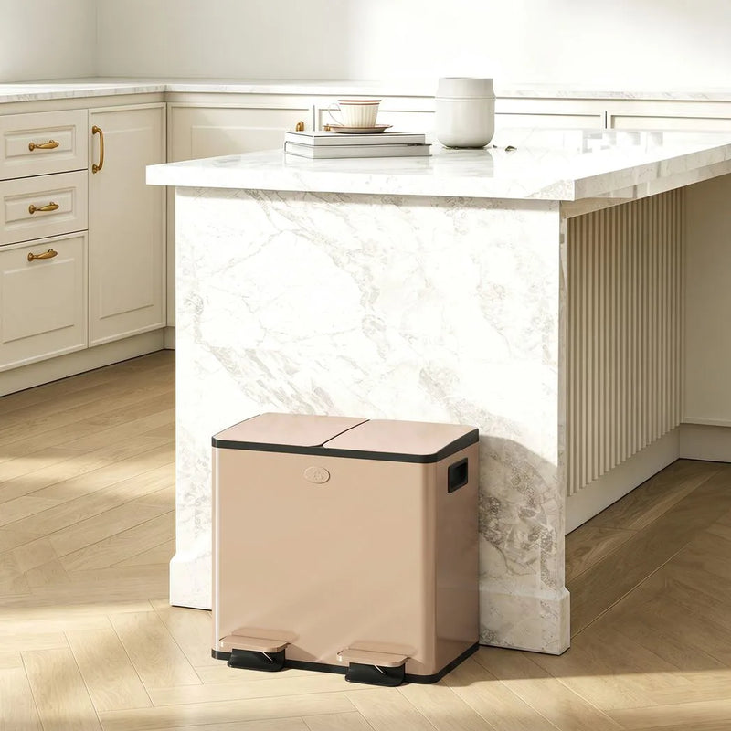 HOMCOM 30L Dual Compartment Stainless Steel Bin, with Deodoriser Holders - Gold Tone