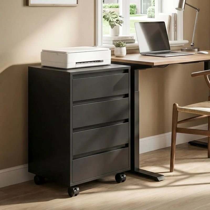 HOMCOM Four-Drawer Office Filing Cabinet, with Wheels - Black
