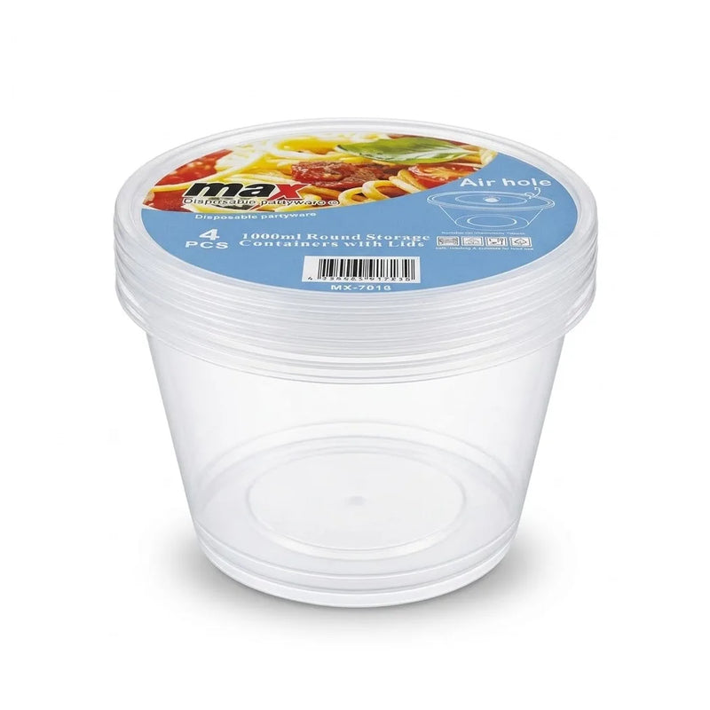 1000Ml Round Food Storage Containers With Lids, 4 – Piece Pack