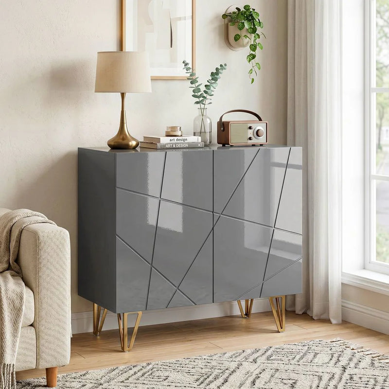 HOMCOM Modern Luxe High Gloss Sideboard, with Hairpin Legs - Grey