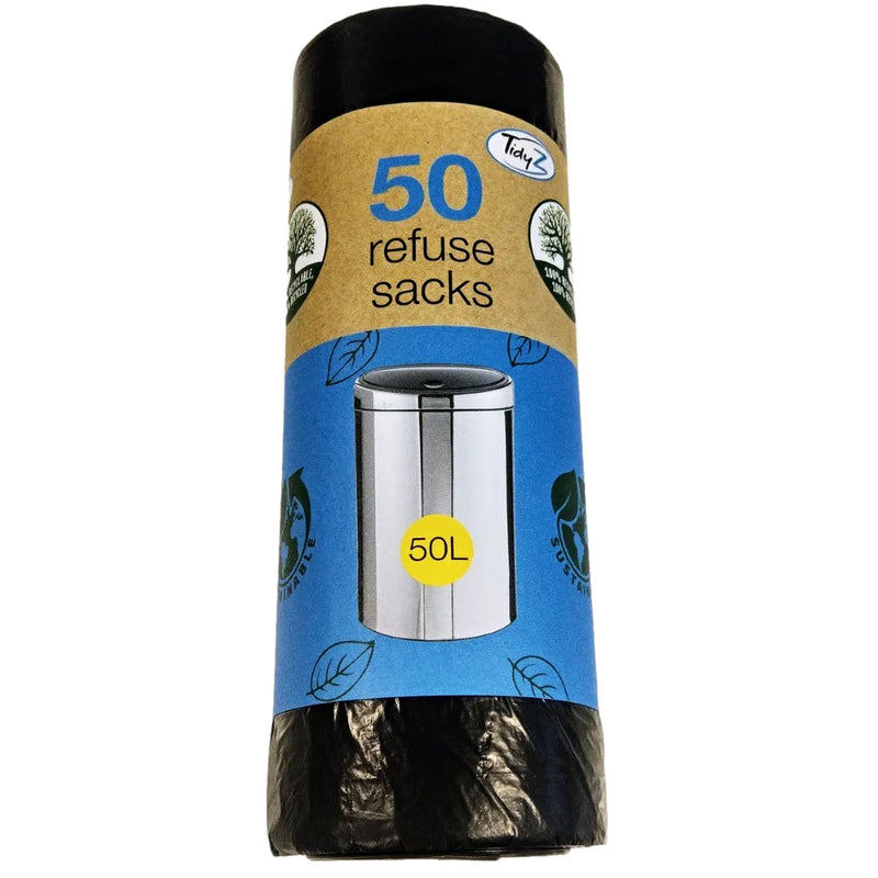 Refuse Sacks Bin Bags 50 Litre - Roll Of 50