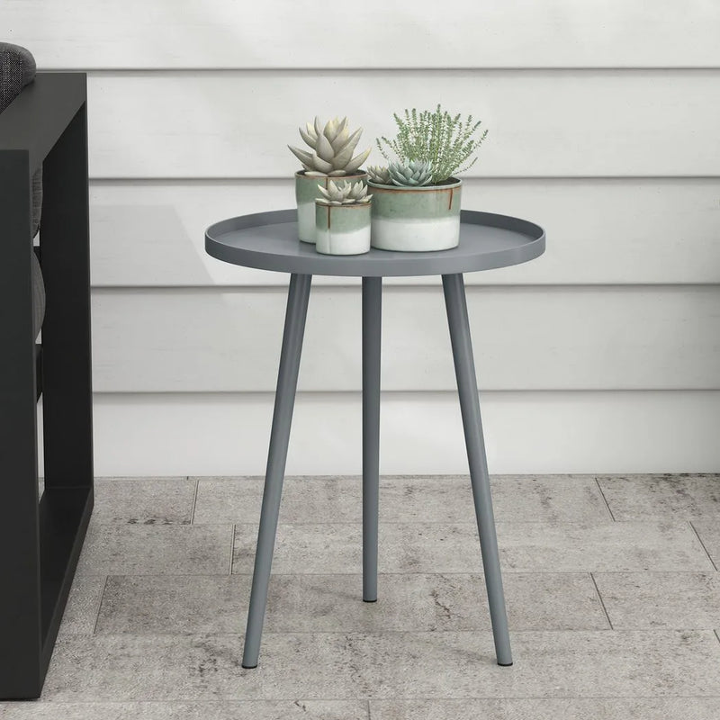 Outsunny Round Garden Coffee Table, Outdoor Side Table with Rounded Steel Edge, Ø40 x 50H cm, Grey