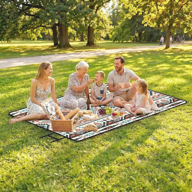 Outsunny Picnic Blanket, 300x200CM Large Beach Blanket Outdoor Picnic Mat with Integrated Strap for Camping, Mix-Colour