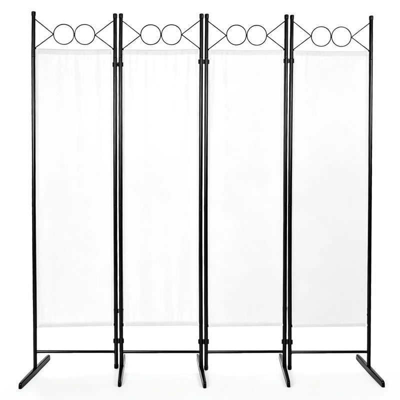 4-Fold Foldable Screen Plastic Feet 160g Polyester Fabric Carbon Steel Frame 6FT Off-White
