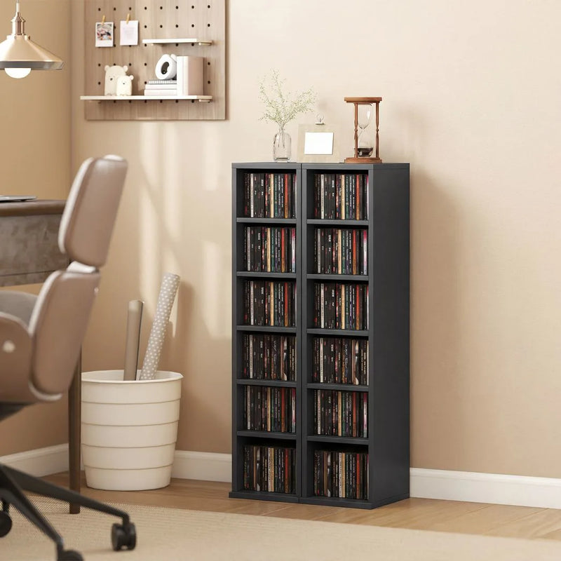 HOMCOM Set of 2 CD Media Display Shelf Unit Tower Rack with Adjustable Shelves, Black