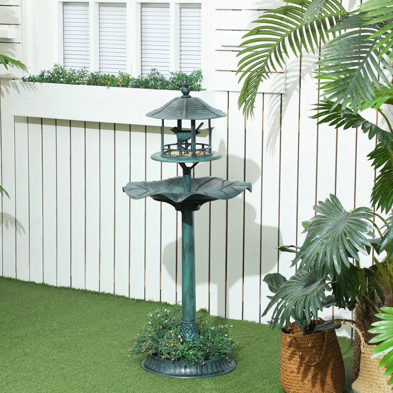 Outsunny 3-in-1 Garden Bird Bath, Freestanding Birdbath with Large Water Basin, Underneath Flower Planter, F50 x 113 cm, Green