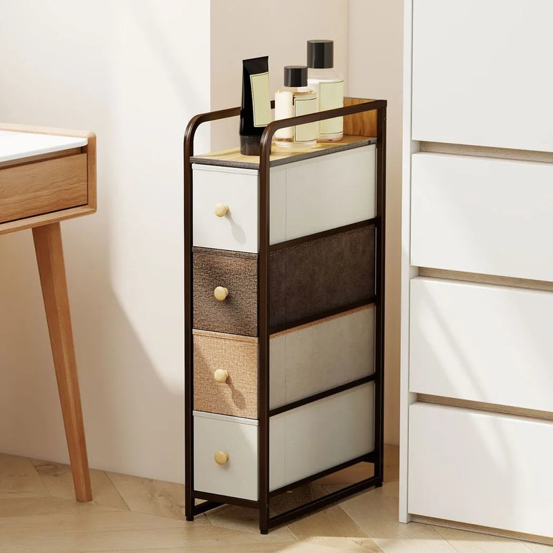 HOMCOM 4-Drawer Storage Organiser Unit, Chest of Drawers with Steel Frame for Bedroom, Living Room, Mixed-Brown