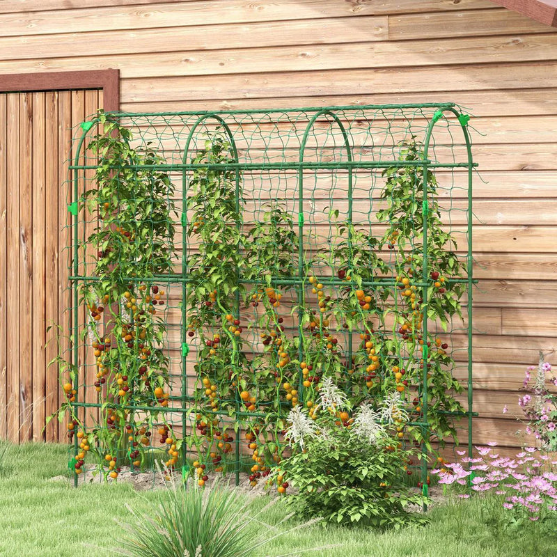 Outsunny 183 cm Tall Metal Garden Trellis, Arch Trellis for Climbing Plants Outdoor with Climbing Net