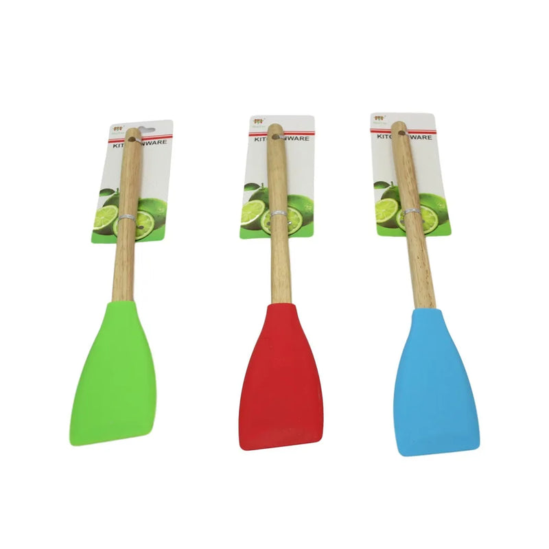 Kitchen Silicone Scraper Spatula Wooden Handle Assorted Colours