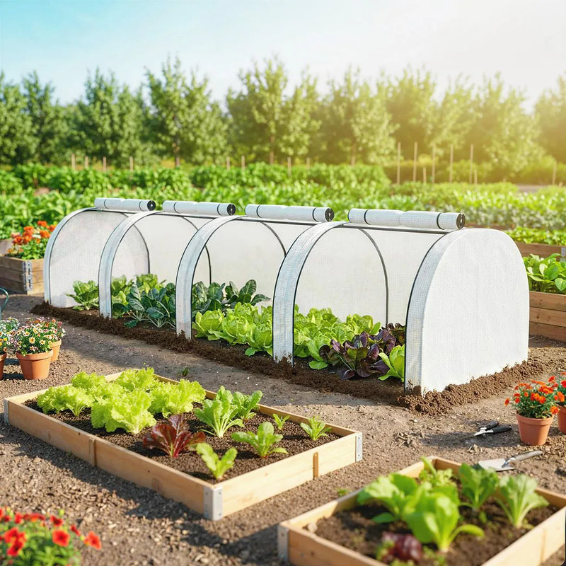 Outsunny 395  x 100 cm Low Tunnel Greenhouse - White