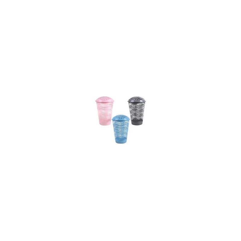 Round Plastic Laundry Hamper Basket With Lid 50L Assorted Colours