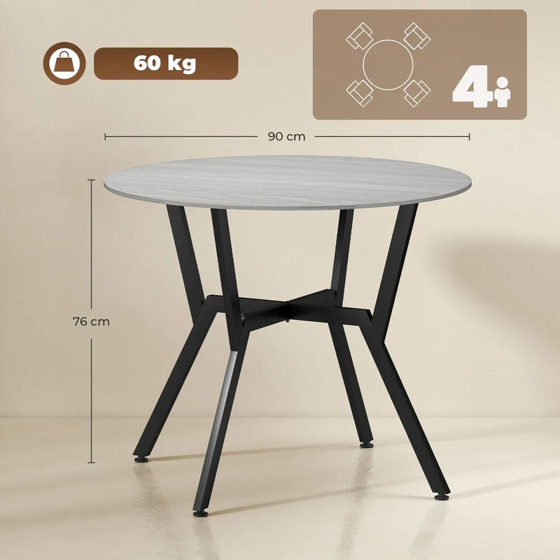 HOMCOM Dining Table, Round Kitchen Table with Black Legs, Anti-slip Foot Pads for Living Room, Dining Room 90 x 76 cm, Grey