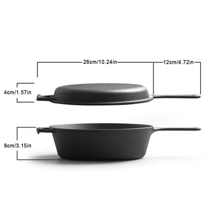 Cast Iron Casserole Dish Pot Pan Cook Camping Stew Dutch Oven Stockpot/Skillet