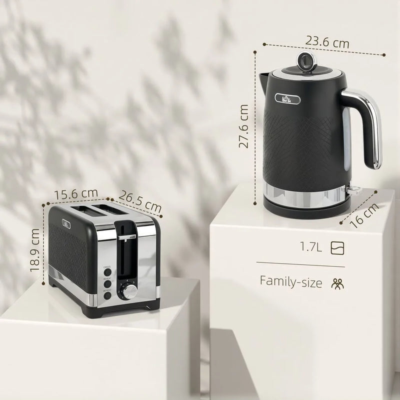 HOMCOM Sleek Textured Kettle and Toaster Set - Black