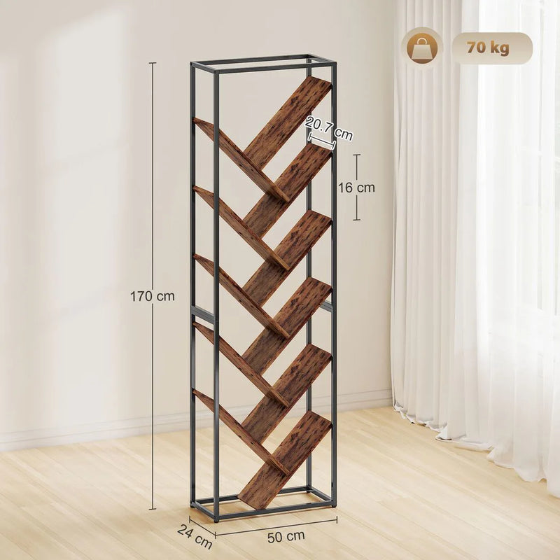 HOMCOM 10 Shelf Industrial-Style Bookshelf - Black/Brown