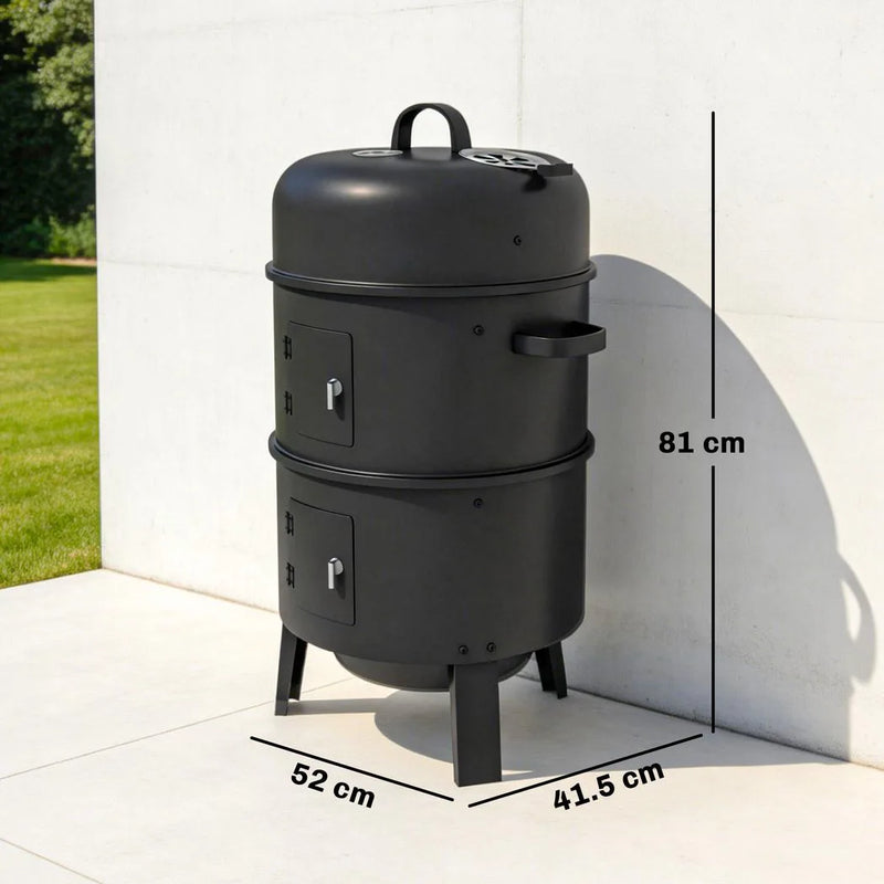 Outsunny 3-in-1 Vertical Charcoal Smoker with 2 Grill Grates, Built-in Thermometer, Adjustable Vent, 2 Doors