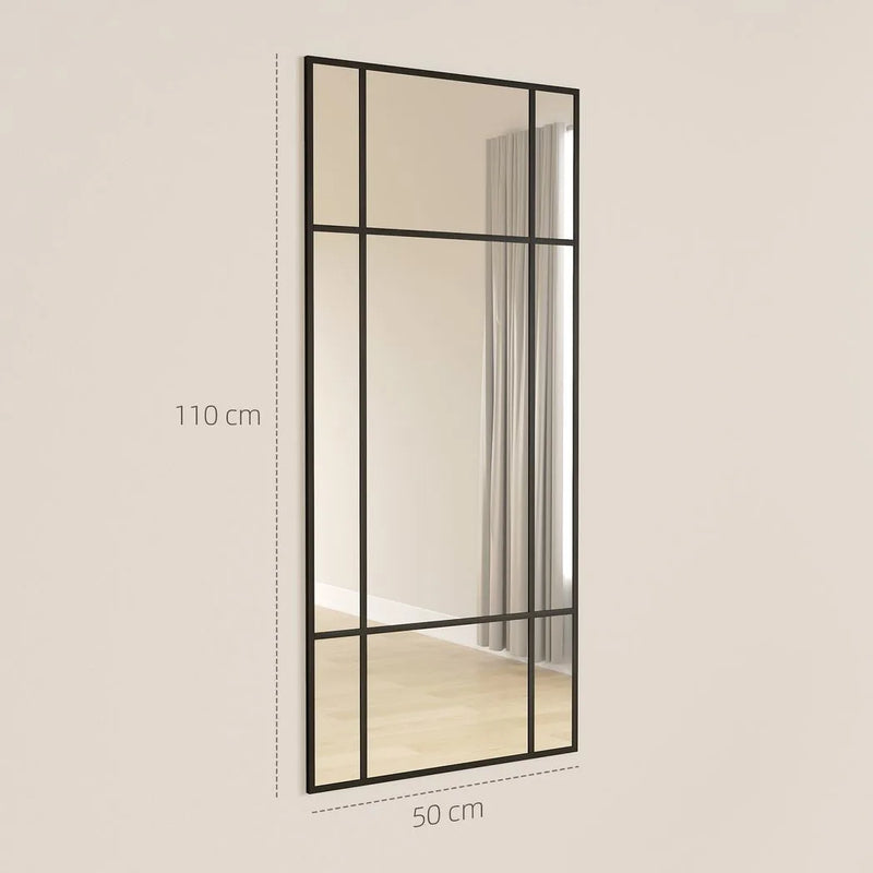 HOMCOM Decorative Grid Wall Mirror, with Back Hooks - Black