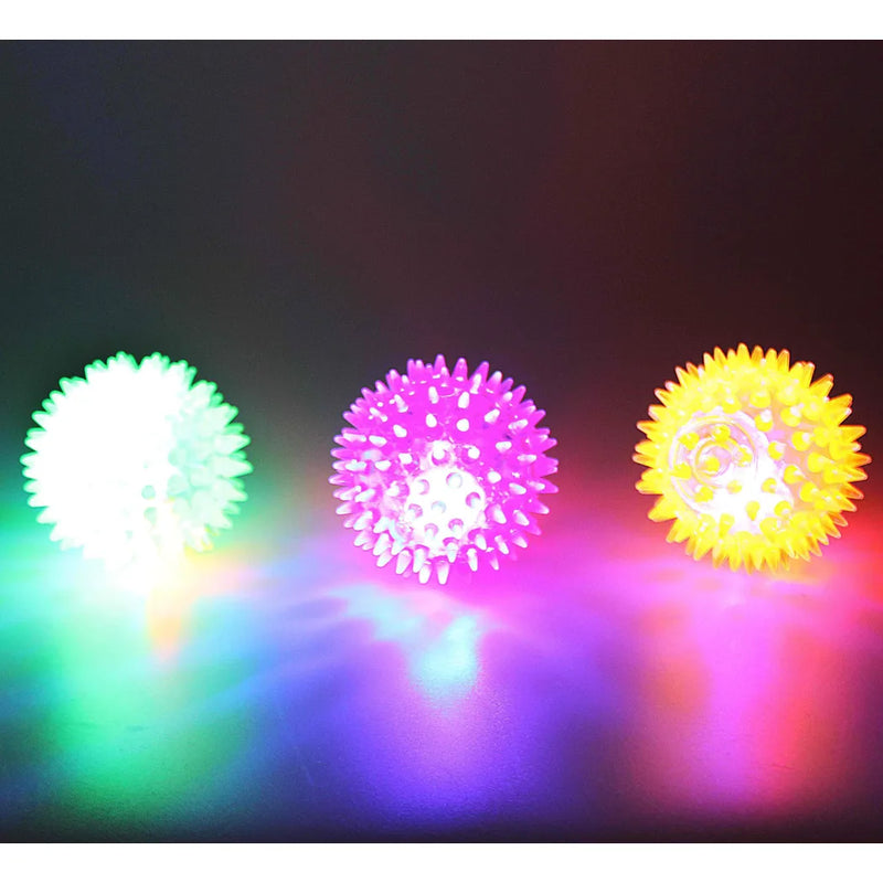 Pet Dog Toy Flashing Light Up Spikey Ball Assorted Colours