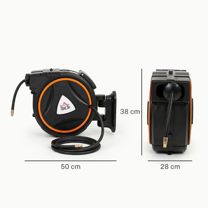 HOMCOM Auto Rewind Hose Reel, Retractable Air Hose Reel 20 m and 2 m, 150 Bar with 1/4" BSPT Connector, Black