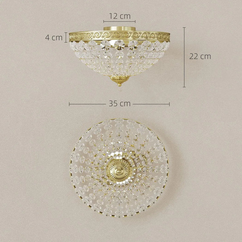 HOMCOM Crystal Chandelier Ceiling Light with 168 Octagonal Beads, Vintage 2-Light Flush Mount Ceiling Light for Living Room, Bedroom, Hallway, Dining Room, Gold Tone