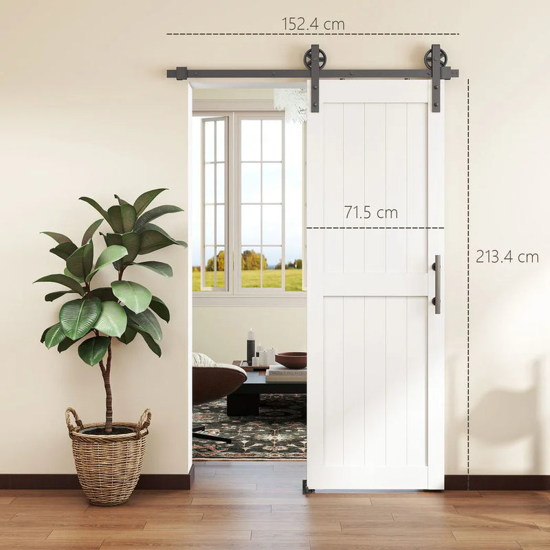 HOMCOM 152.4cm Sliding Barn Door Kit, Sliding Door with Track, Hardware, Upgraded Rollers and Floor Guide, Handle, White
