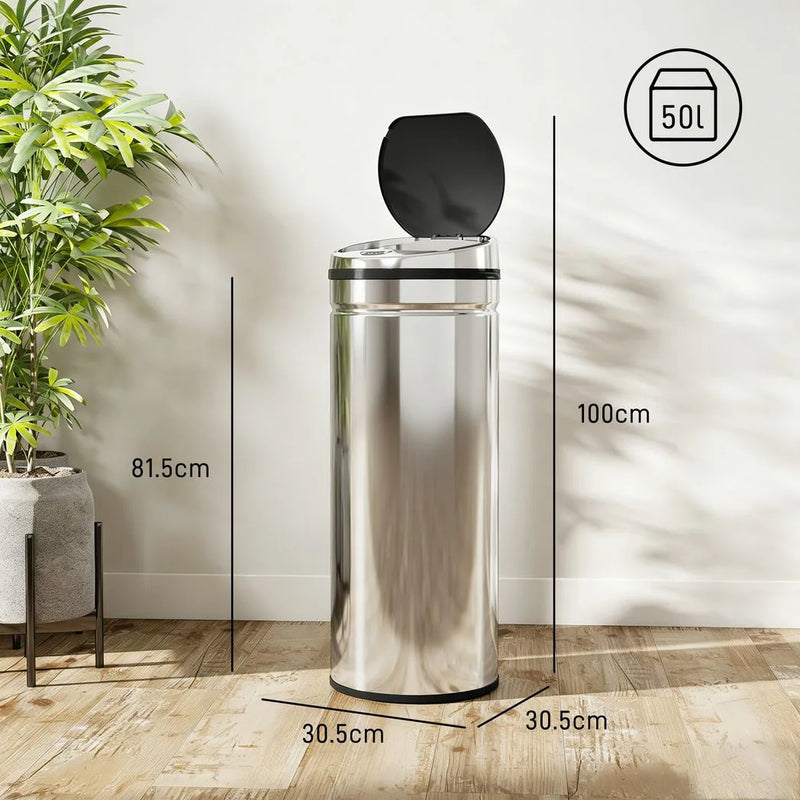 HOMCOM 50L Stainless Steel Sensor Bin - Silver Tone