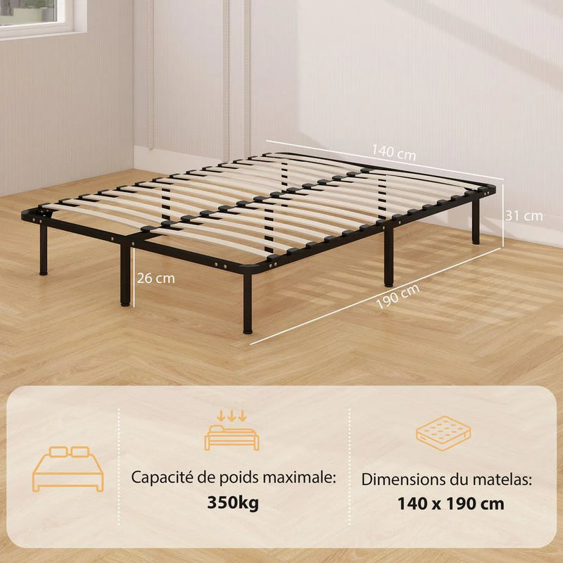 HOMCOM 4ft6 Double Bed Frame, Metal Platform Bed Frame with 2 x 14 Wood Slats, No Box Spring Needed, Underbed Storage, Black