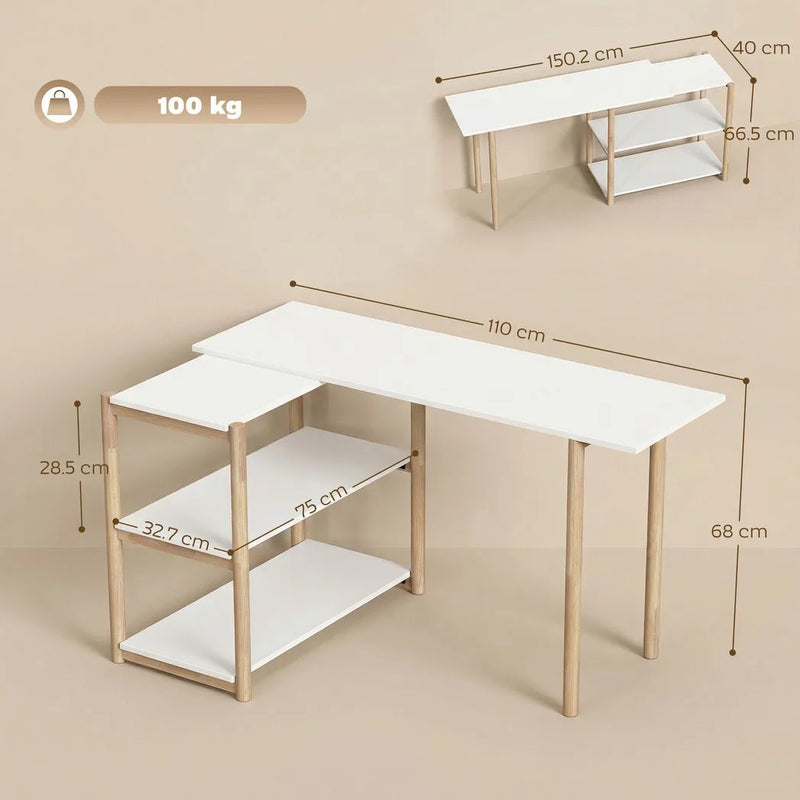 HOMCOM Computer Desk with Storage Shelves Modern Writing Desk Bamboo Frame for Home Office 150 cm White and Oak