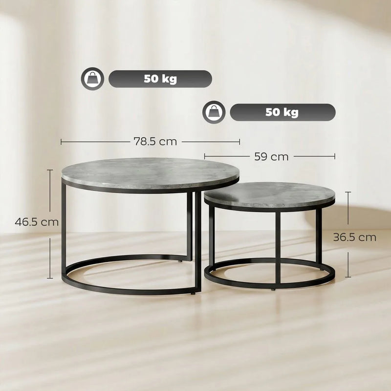 HOMCOM Set of Two Cement-Effect Stacking Tables - Grey