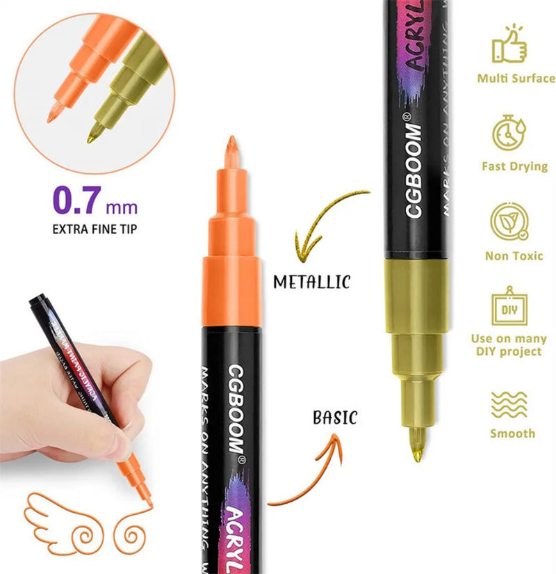 22 Colours Premium Acrylic Paint Marker Pens 0.7 MM Extra Fine Tip Rock Painting