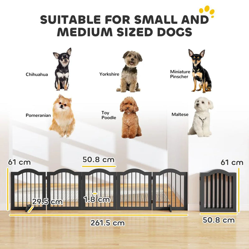 PawHut Freestanding Dog Gate Wooden Stair Gate for Dogs with Support Feet Foldable Pet Fence Safety Barrier for the House Doorway Stairs Black