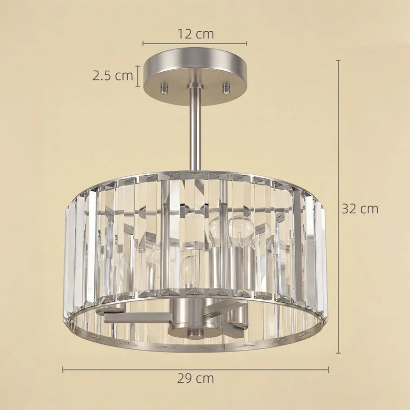HOMCOM Semi Flush Mount Modern Crystal Chandelier Ceiling Light, Crystal Ceiling Light Fixture with E14 Base, Silver Tone