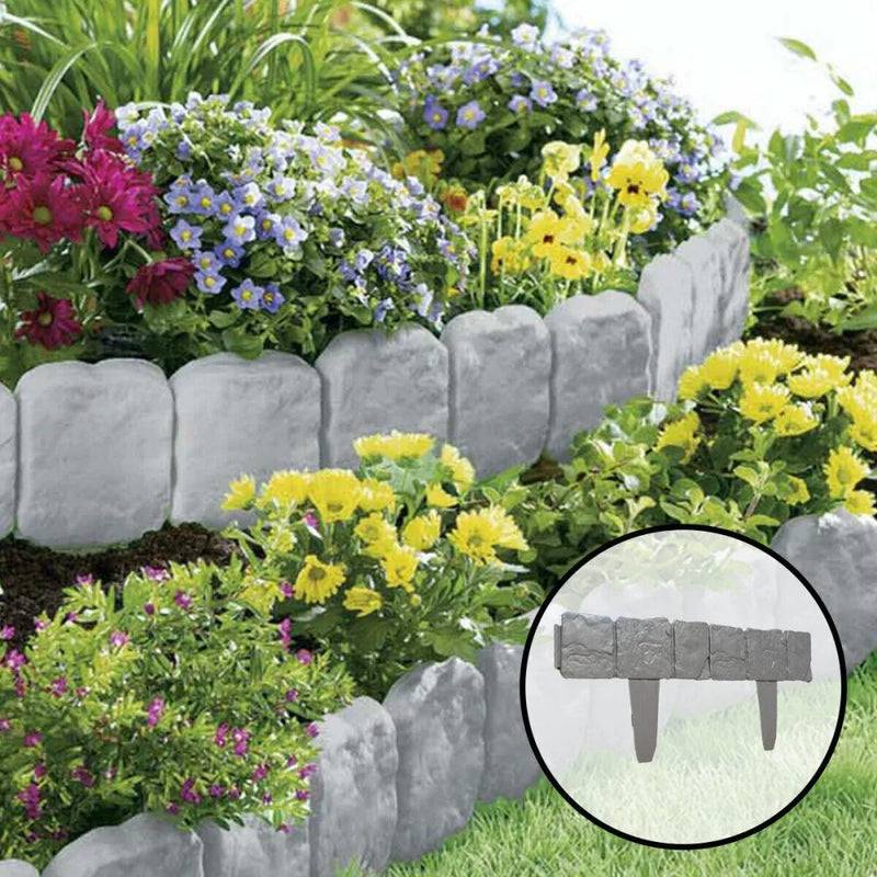 50 Pack Lawn Edging Cobbled Stone effect Plastic Garden Edging Hammer in Grey