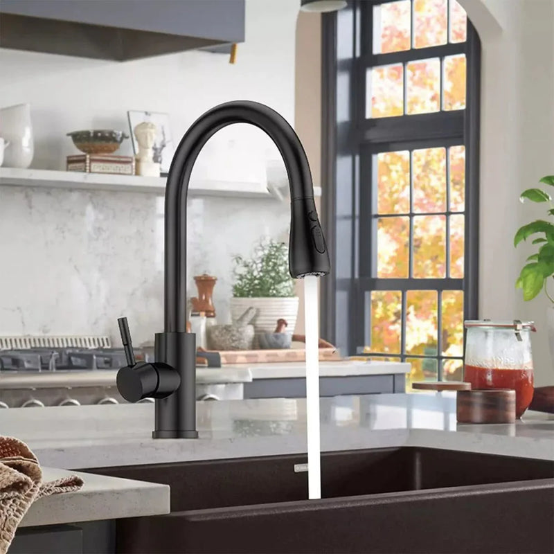 360° Kitchen Sink Mixer Taps Pull Out Spout Spray Single Lever Modern Mono Tap-black