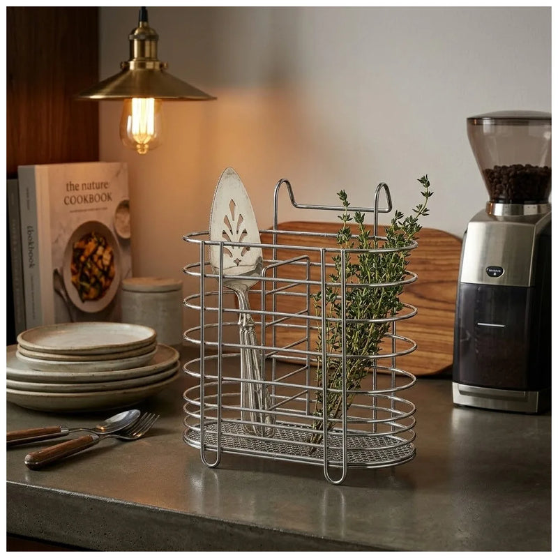 Metal Cutlery Holder Drainer Organiser With Hanging Hook