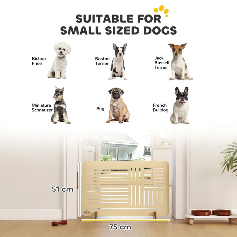 PawHut Freestanding Pet Gate, Portable Dog Barrier Gate with Feet for Small Breeds, 75 x 53 cm, Natural Wood