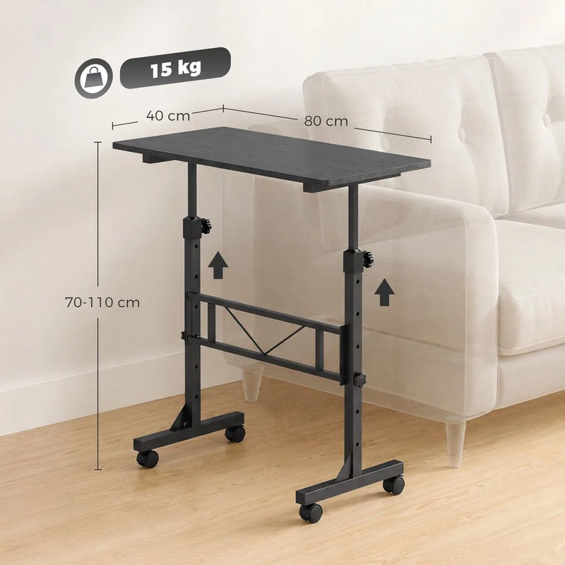 HOMCOM Overbed Table Adjustable Height Sofa Side Table with Wheels 80 x 40 cm Black