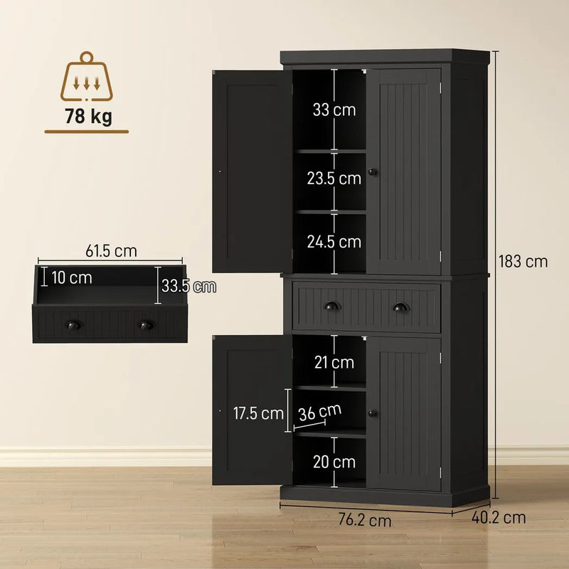 HOMCOM Kitchen Storage Cabinet with Drawer and Adjustable Shelves - Black