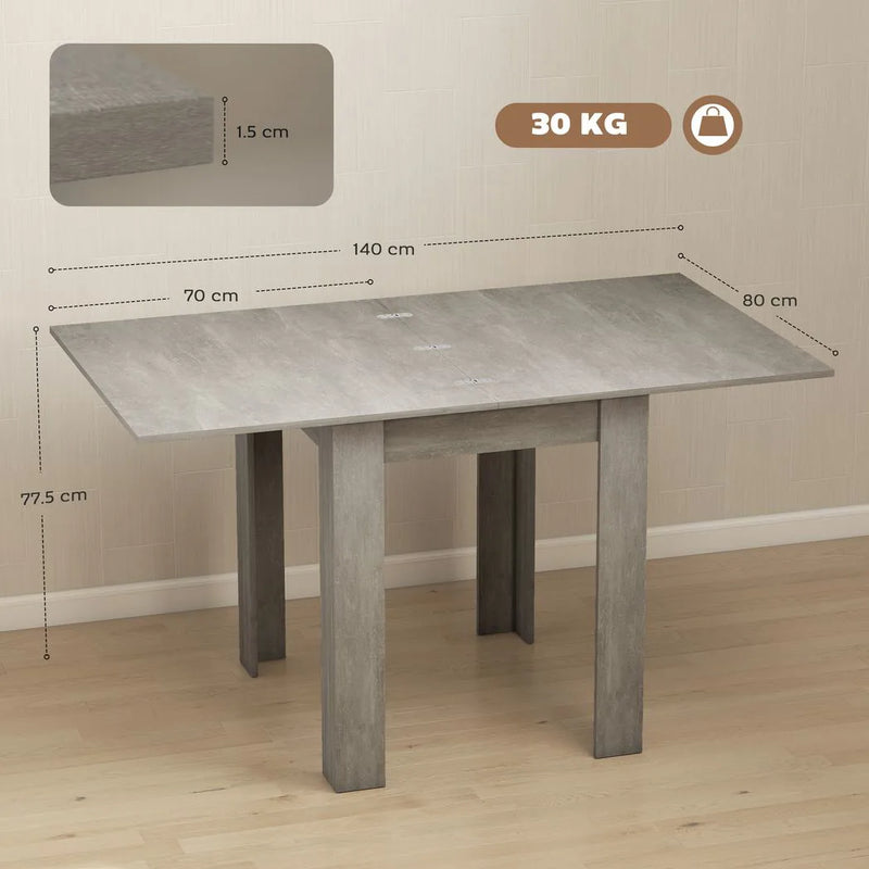 HOMCOM Folding Dining Table for 4-6, Rectangular Extendable Drop Leaf Table for Small Spaces, 140 x 80 x 77.5 cm, Grey