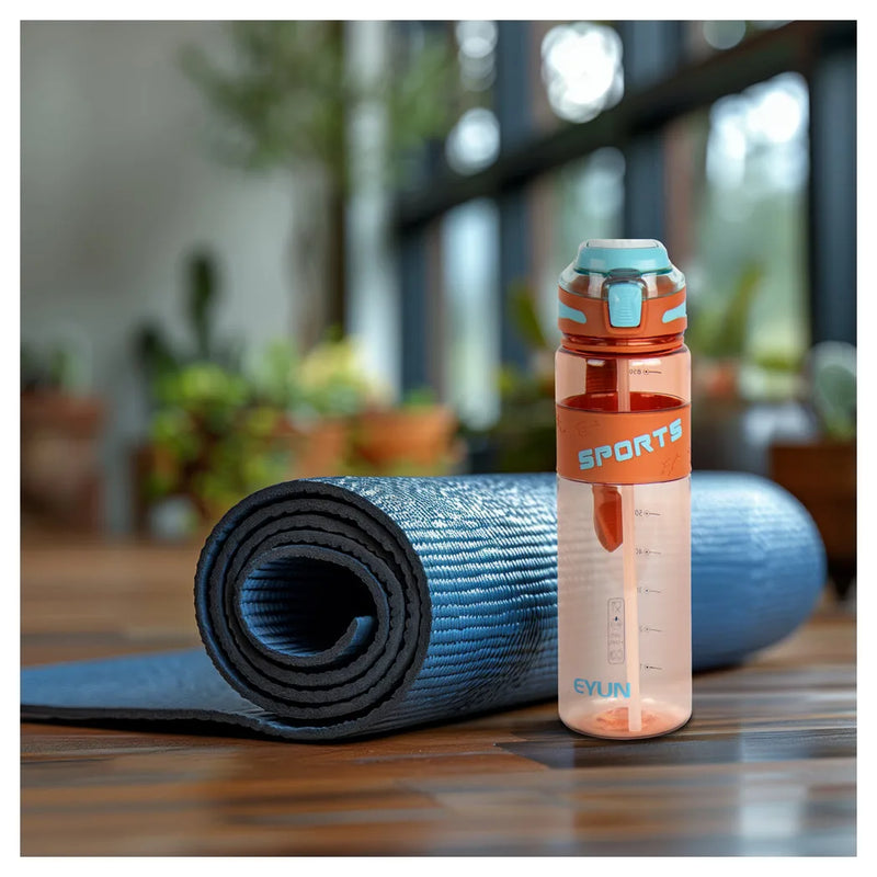 Durane Eyun® Transparent Plastic Sports Gym Water Drinking Bottle With Straw And Carry Loop 1 Litre Assorted Colours