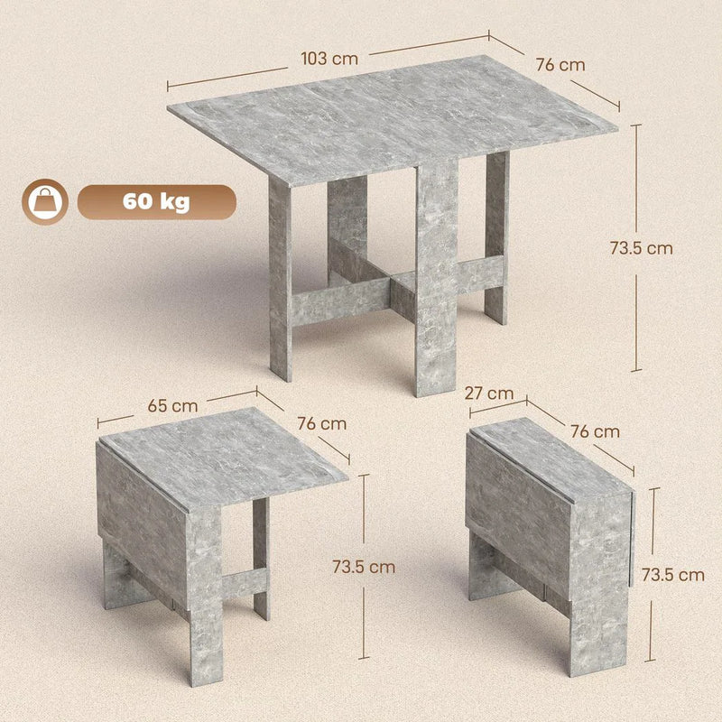 HOMCOM Folding Dining Table, Space-Saving Drop Leaf Kitchen Table for 4-6 People Grey