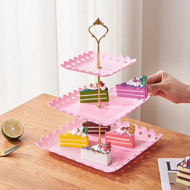 6pcs Cake Stand Afternoon Tea Wedding Plates Party Embossed Tableware Holder-Pink