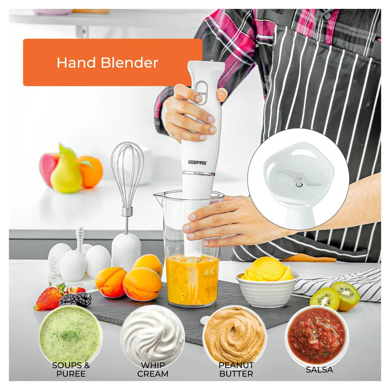 Electric Kitchen 4 In 1 Hand Blender Stick Including Whisk 200W White
