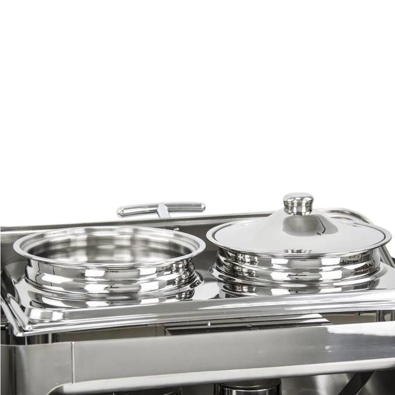 Sq Professional Banquet Chafing Dish With Roll Top And 2 Soup Stew Pots Oblong Silver.5L